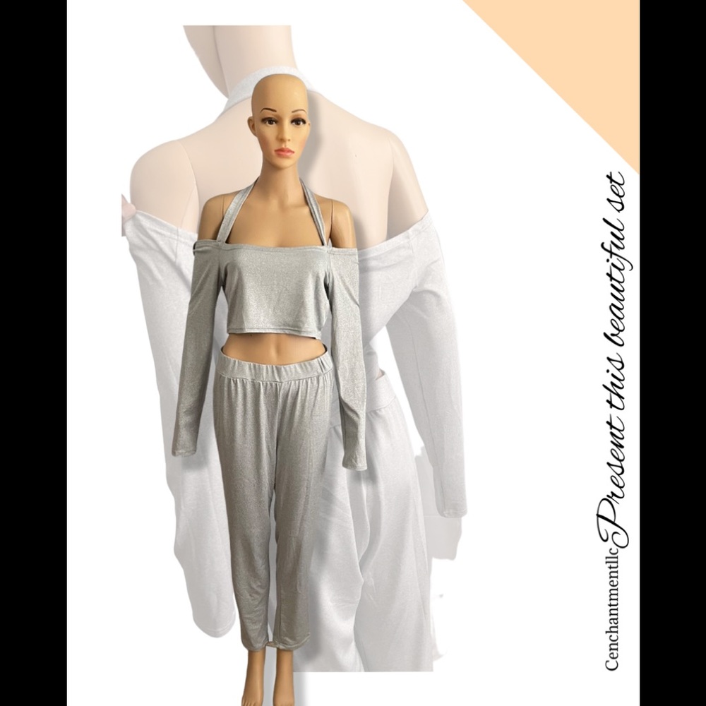 Halter cold 🥶 shoulder top & high waist pants set